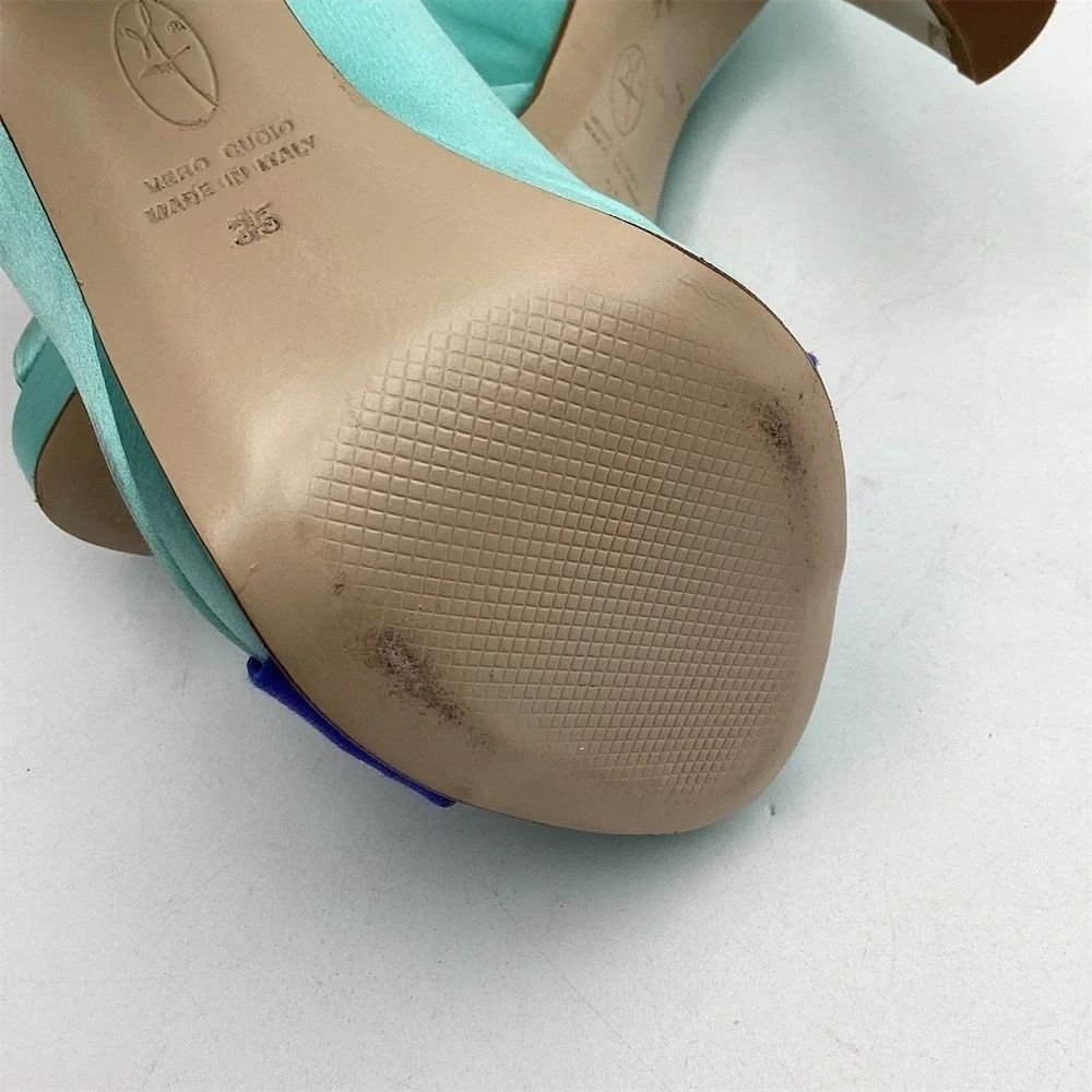 D.LACQUANIT Platform Peep Toe Pumps‎ Womens US 5 Teal Blue Colorblock Heel